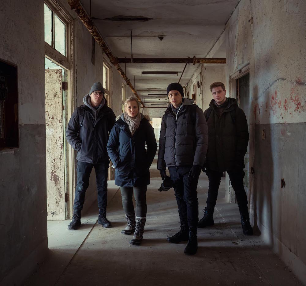 Tanner Wiseman, Chelsea Laden, Dakota Laden and Alex Schroeder at Waverly Hils Sanatorium, as seen on Travel Channel's Destination Fear.